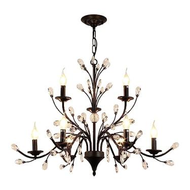 Imagem de Lustre de cristal Lustre de cristal vintage estilo americano lustre de cristal de fazenda luminárias de teto para sala de estar quarto restaurante varanda corredor hall de entrada (tamanho: