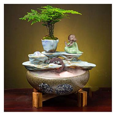 Imagem de Fonte de água de mesa interna Feng Shui chinês giratório fonte de água objeto roda de água interior bola de transferência bonsai loja da sorte abertura fonte de presente mesa cachoeira (cor: A)
