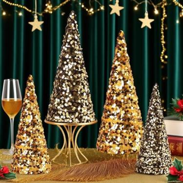 Imagem de 6 peças 30,5 cm, 25,4 cm, 15,2 cm, decorações de mesa, decoração de mesa, veludo, dourado, preto, cone, árvores, para festa de graduação, casa, cozinha, mesa, árvore, decoração de centro de mesa