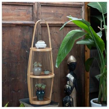 Imagem de Mesa auxiliar de vime, mesas de centro decorativas de bambu, mesa auxiliar de madeira com espaço de armazenamento para espaços pequenos, sala de estar e quarto (natural)