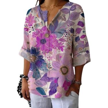 Imagem de Camiseta túnica domirica com decote em V floral estampada plus size