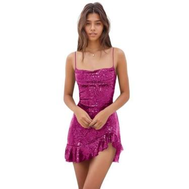 Imagem de Vestido de boas-vindas EEMEII Sequin Mermaid Ruffles Fuchsia Sz 16