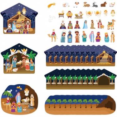 Imagem de 30 conjuntos de adesivos de presépio de artesanato religioso para festa religiosa da noite santa Jesus árvore de Natal crianças religiosas Natal Jesus atividades de nascimento suprimentos de festa com