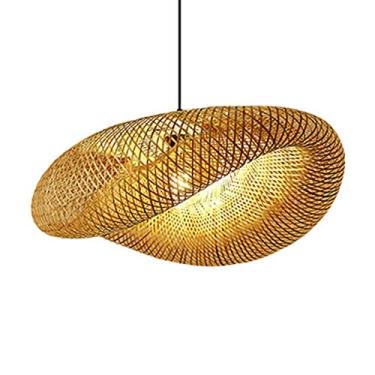 Imagem de WYUYIWH Luminária pendente de bambu, lustre boêmio, luminária tecida, design de cesta de vime, luzes de teto, luz de suspensão tecida à mão com cordão ajustável, luzes criativas para artesanato