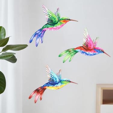 Imagem de 6 peças de metal beija-flor decoração de parede pássaros coloridos decoração de parede ao ar livre decoração de pátio cerca decorações para jardim sala de estar varanda (6 peças)