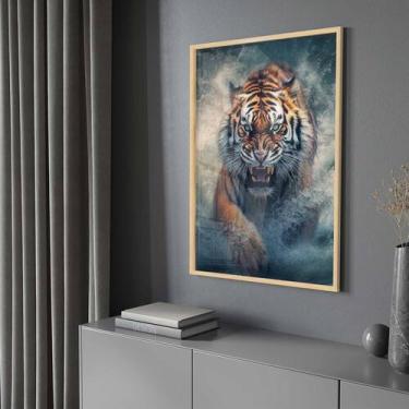 Imagem de Quadro Decorativo com Moldura e Acrilico Cristal Vidro Tigre de Bengal