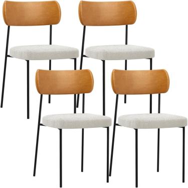 Imagem de Kit 04 Cadeiras Estofadas Para Sala De Jantar Melina L02 Couríssimo Whisky Bouclê Creme - Lyam Decor