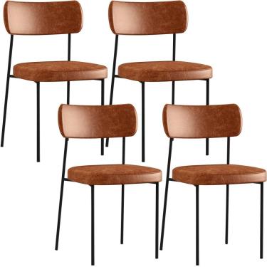Imagem de Kit 04 Cadeiras Estofadas Para Sala De Jantar Melina L02 Couríssimo Camel - Lyam Decor