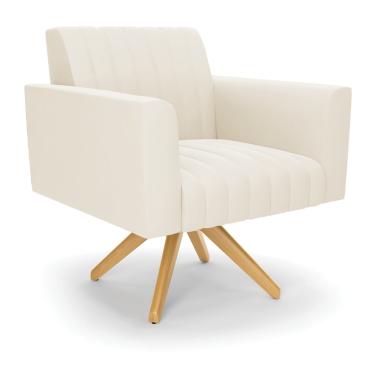 Imagem de Poltrona Giratória Viena Gomada Veludo Bege Base de Madeira MA30 - D'Rossi