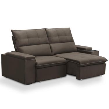 Imagem de Sofá Retrátil Reclinável Para Sala 3 Lugares 210cm Niels F04 Veludo Marrom - Lyam Decor