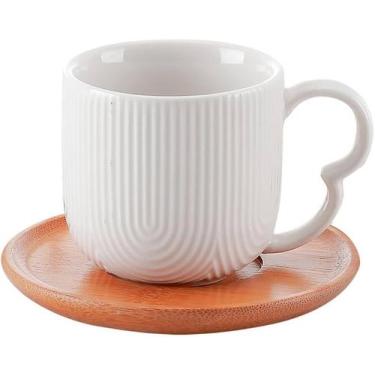 Imagem de Jogo De Xícaras De Cerâmica Para Café Oasis Com Pires De Bambu 90 Ml 1