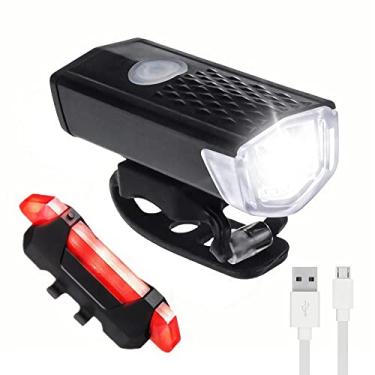 Imagem de Conjunto de luz de bicicleta recarregável por USB, farol de bicicleta e lanterna traseira à prova d'água LED farol de bicicleta com 3 modos de iluminação, display de energia, lanterna de bicicleta LED luz de segurança para ciclismo MTB