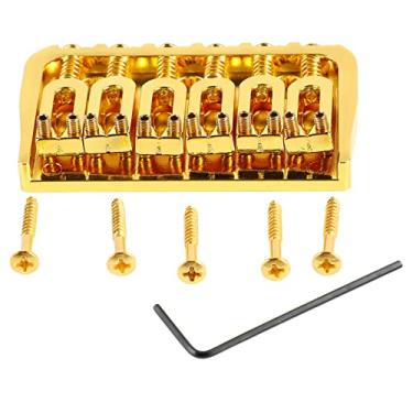 Imagem de Mingzhe Substituição Profissional de Ponte de Guitarra Elétrica de Metal Ajustável para Telecaster Com Chave e Parafusos (Ouro com parafusos dourados)