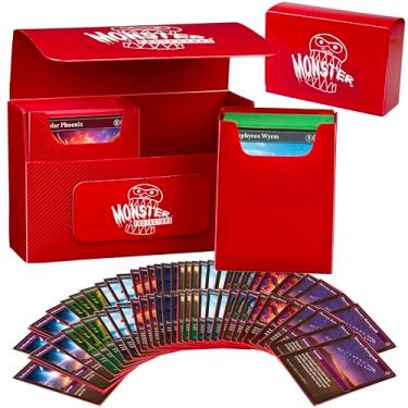 Imagem de Monster Protectors Red Double Deck Storage Box for Collectible Trading Cards - Dual Compartments Hold up to 150 Cards -for Standard and Smaller Size TCGs Compatible with Yugioh, MTG, Pokémon & More