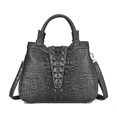 Imagem de Bigfanshu Bolsa feminina 2020 Fashion com estampa de crocodilo bolsa luxuosa de couro bolsa tiracolo, Cinza, 32cmX11cmX25cm
