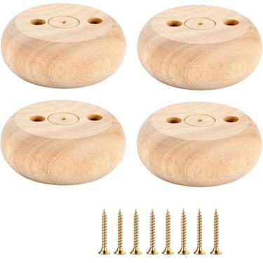 Imagem de Metany Conjunto de 4 pés de coque sem pintura, pés de móveis, 5 cm, madeira maciça, redondo, otomano, sofá, pernas, armário, otomano, faça você mesmo, pernas de móveis de madeira