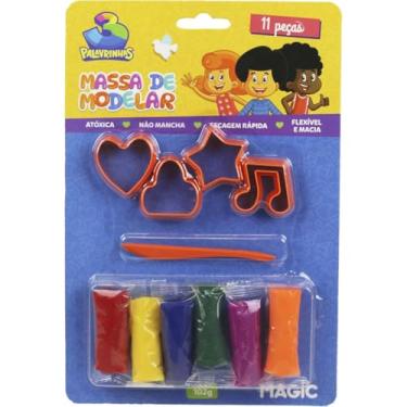 Imagem de Massa de modelar 6 cores 4 moldes 1 faquinha - 3 palavrinhas