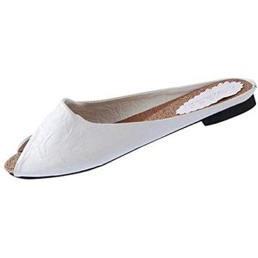 Imagem de Bigfanshu Chinelos femininos de verão sandálias peep-toe sapatos baixos sandálias romanas chinelos femininos, Branco, 7