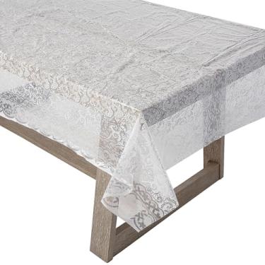 Imagem de Toalha de mesa de plástico descartável retangular impressa em renda branca de 274 cm x 137 cm