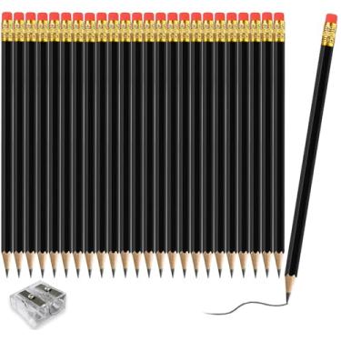 Imagem de Adhere 25 lápis de madeira com borracha premium pré-afiado hexágono grafite 2B lápis ideais para casa, escritório ou sala de aula com um apontador grátis (preto・25 peças)