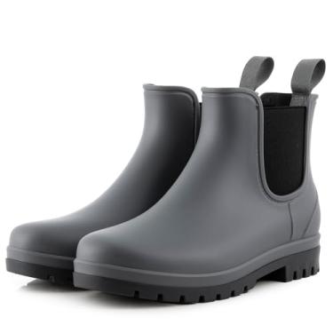 Imagem de planone Botas de chuva curtas femininas ortopédicas de largura larga modernas à prova d'água Chelsea para uso ao ar livre, sapatos de jardim, botas de tornozelo para mulheres, antiderrapante, para