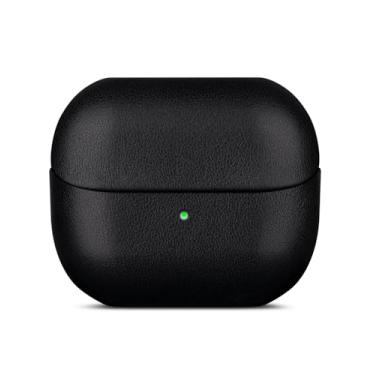 Imagem de LOPIE Capa de couro para Samsung Galaxy Buds 3 / Buds3 Pro/Samsung Buds 3 FE Capa com cordão - Feita de couro de flor integral - Capa rígida de proteção contra quedas feita à mão - preta