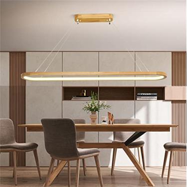 Imagem de Luz pendente linear LED de madeira, lustre linear de madeira regulável, luz da ilha para sala de jantar, para sala de jantar, cozinha, ilha, sala de estar, bar, escritório, 120 cm