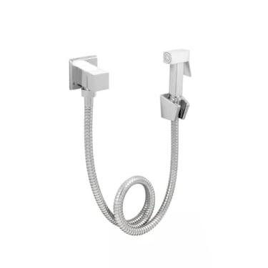 Imagem de Ducha Higiênica Luxo Completa 100% Metal Cromada Quadrada 1/4 de Volta com Mangueira 1,20m