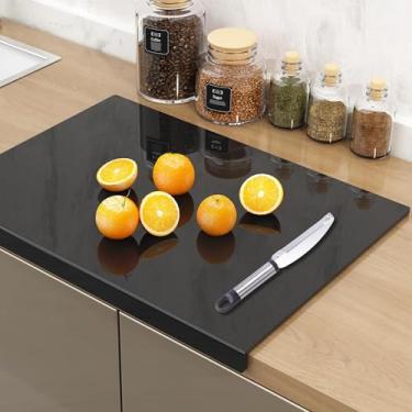 Imagem de JanYoo Tábua de cortar acrílica, tábuas de corte para cozinha, bloco grosso de fatiar pão, vegetais, carnes, tábua de frutas com borda de balcão, bandeja de corte antiderrapante, 40 x 30 cm, preta