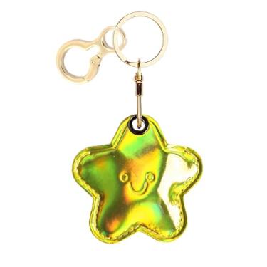 Imagem de Capa de couro brilhante para chaveiros, compatível com AirTag, capa protetora fofa com chaveiro, rastreador GPS antiarranhões para chaves, bolsa, animais de estimação (estrela)