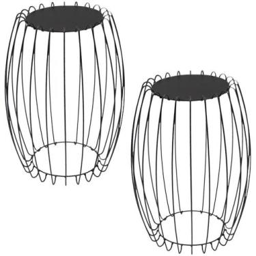 Imagem de Kit Mesa Apoio Lateral 43 Cm Tampo Vidro Preto Base Metal Preto Nacc P