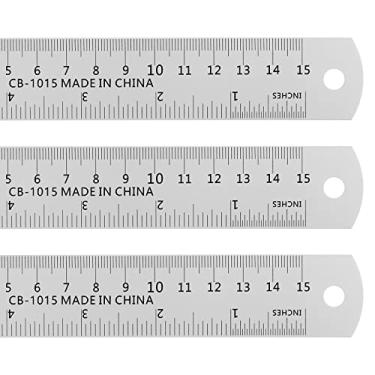 Imagem de Régua de aço inoxidável 3 peças régua métrica inglesa de 6 polegadas 15 cm com mesa de conversão conjunto de régua de metal pequena régua de milímetro de borda reta ferramentas de medição para desenho