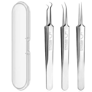 Imagem de Pinça profissional de remoção de cravos, kit de ferramentas de precisão para espinhas, extrator de cravos de aço inoxidável de alta dureza para acne, comedão, cabeça branca, cuidados com a pele facial