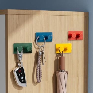Imagem de 4 ganchos interessantes para casaco, cachecol, chapéu, toalha, chave, bolsa, gancho utilitário para decoração de parede, 4 cores.