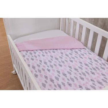 Imagem de Edredom para Berço de Bebe Menina Rosa e Cinza Nuvens Chuva de Amor - 