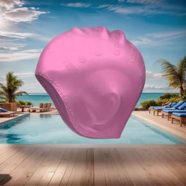Imagem de Toucas de natação de silicone à prova d'água, design adequado para homens e mulheres com cabelo comprido, chapéu de natação antiderrapante confortável (rosa)