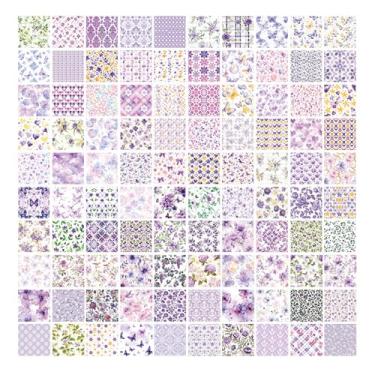Imagem de Conjunto de papel roxo com 100 peças de padrão floral vintage, materiais de scrapbook não adesivos impressionantes para artesanato criativo, blocos de notas decorativos e origami - para projetos DIY e
