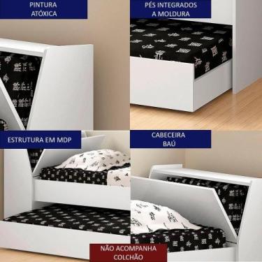 Imagem de Cama Solteiro Bicama Cabeceira Bau 220x88 Bb28 Branco Dtall Branco - M