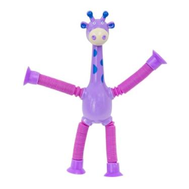 Imagem de Girafa Pop It Estica e Puxa – Brinquedo Sensorial Infantil com Luz, Ventosas e Design Divertido | Alívio de Estresse, Concentração e Diversão para Crianças (ROXO)
