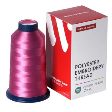 Imagem de Linha de bordado rosa selecionada Richword 4000M (4374Y) 40WT fio de poliéster para várias agulhas comerciais e máquina de bordar de agulha única 0073