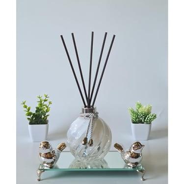 Imagem de Kit Sala, Difusor, Aromatizador De Ambiente, bandeja com pezinho(Espiral Branco Degr/Prata)