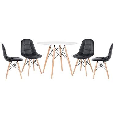 Imagem de Loft7, Kit Mesa Eames 90 cm branco + 4 cadeiras Eames Botonê preto