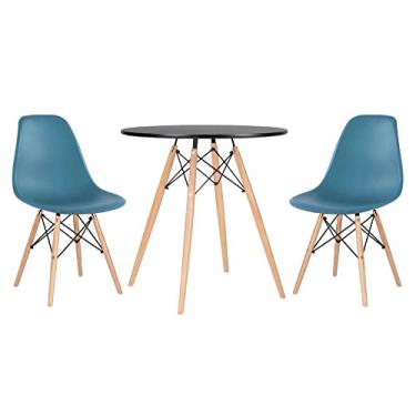 Imagem de Loft7, Kit - Mesa redonda Eames 70 cm preto + 2 cadeiras Eiffel Dsw Turquesa