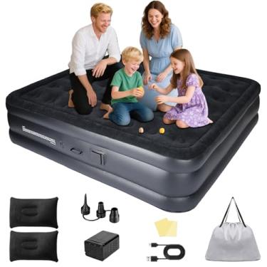 Imagem de Colchão Inflável Casal Automático 205x180x40cm | Bomba 40W | Conforto e Resistência - 48 Espirais (Suporte para 350kg), 4 Camadas Antifuro, Flanelado | Inclui Travesseiros | Ideal para Camping e Casa