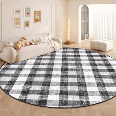 Imagem de COLORPAPA Tapete quadriculado 2,5 m, tapetes redondos laváveis para sala de estar, tapete moderno neutro antiderrapante para quarto, escritório, pátio, sala de jantar (preto e branco)