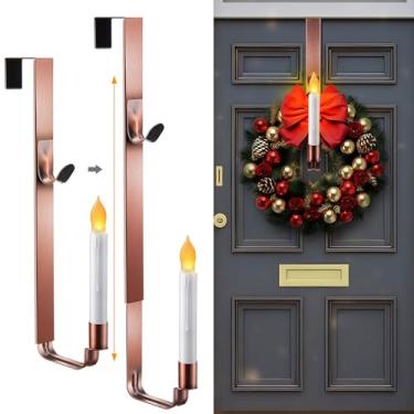 Imagem de Enhon Cabides de guirlanda de Natal para porta da frente com suporte de vela e vela sem chama, cabide de guirlanda ajustável de 15,7 a 66 cm, serve para portas de até 5 cm de espessura, capacidade de