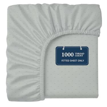 Imagem de Lane Linen Lençol de elástico 100% algodão egípcio King Size (200,7 x 205,7 cm + 40,6 cm) - Tecido acetinado elegante, ultramacio, respirável, altamente durável, bolsos profundos de até 43 cm