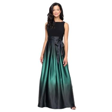 Imagem de S.L. Fashions Vestido feminino longo de cetim para mãe da noiva com bolsos, vestido de festa formal (tamanhos pequenos e regulares), Preto/Verde, 40