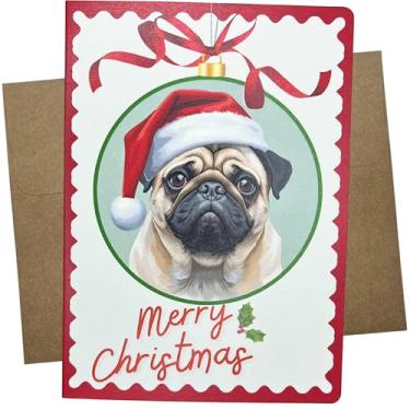 Imagem de Whitman and Daughter Cartão de Natal Pug Premium, Cartão comemorativo de Natal de 13 x 17 cm, papel grosso branco, em branco com envelope Kraft, feito nos EUA, Cartões de Natal de Pug para amantes de
