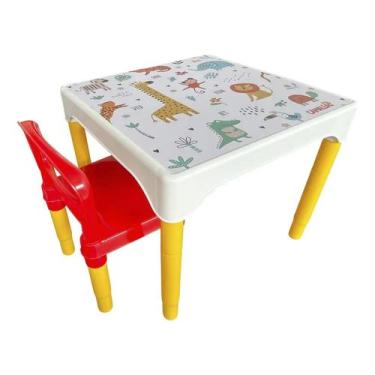 Imagem de Conjunto Mesa Mesinha Infantil Com 1 Cadeira Escolar Plástica Camaleão